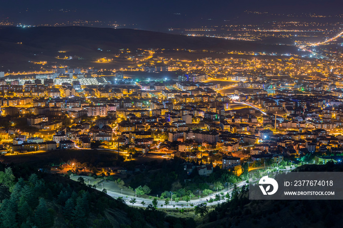 The view of Elazig city in lights at night