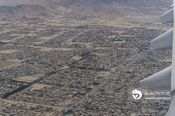 Aerial view of the city of Kabul from the Plane, Afghanistan