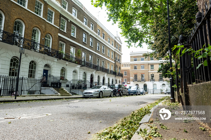 Islington, London- Street of upmarket townhouses typical for the area which boarder the City of London