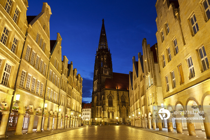 Old City Street And Church At Night, Germany