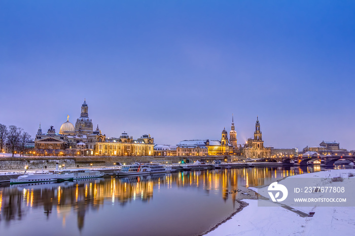 Dresden historic skyline in the old town in winter