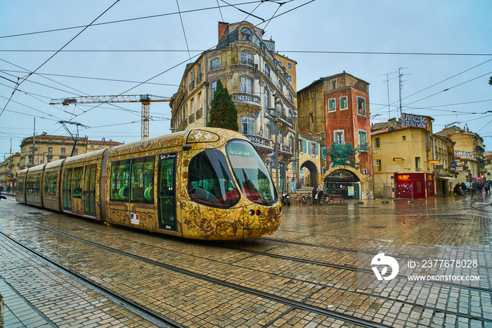 A tram driving at Montpellier