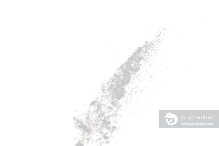 Photo image of falling down snow, heavy big small size snows. Freeze shot on black background isolated overlay. Fluffy White snowflakes splash cloud in mid air. Real Snow high speed shutter