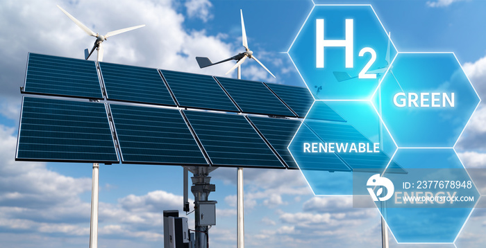 Getting green hydrogen from renewable energy sources. Concept