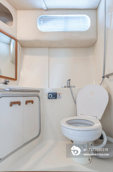 Yacht toilet of Luxury yacht interior comfortable for holiday recreation tourism or travel and vacation concept