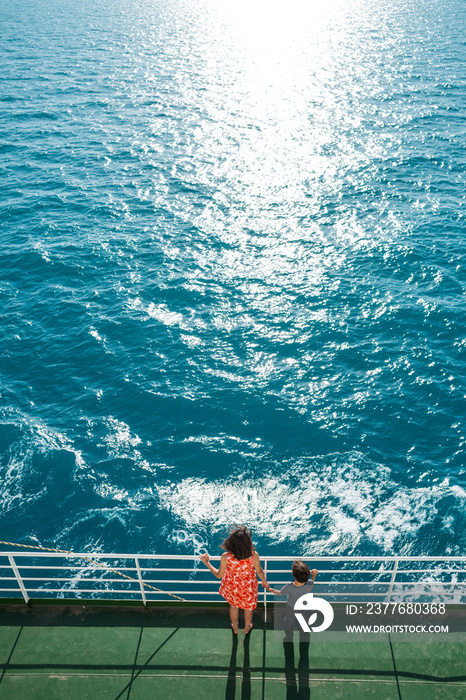 The family is sailing on a cruise ship