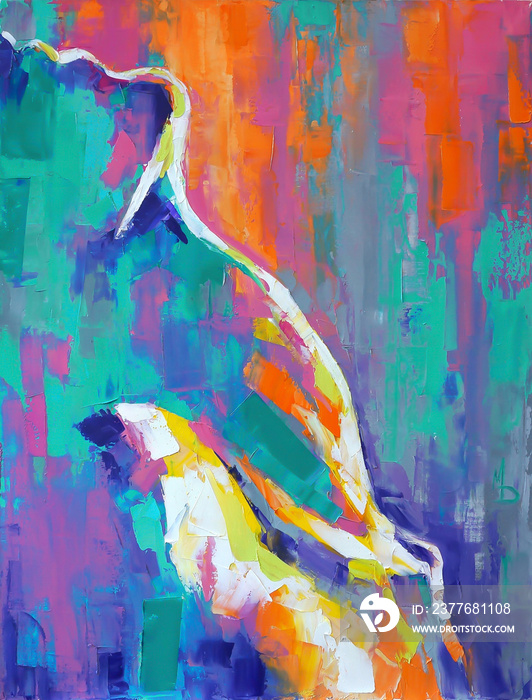 Oil painting. Conceptual abstract picture of a girl’s neck. The shape of her body resembles a mountainside. Conceptual abstract closeup of an oil painting and palette knife on canvas.