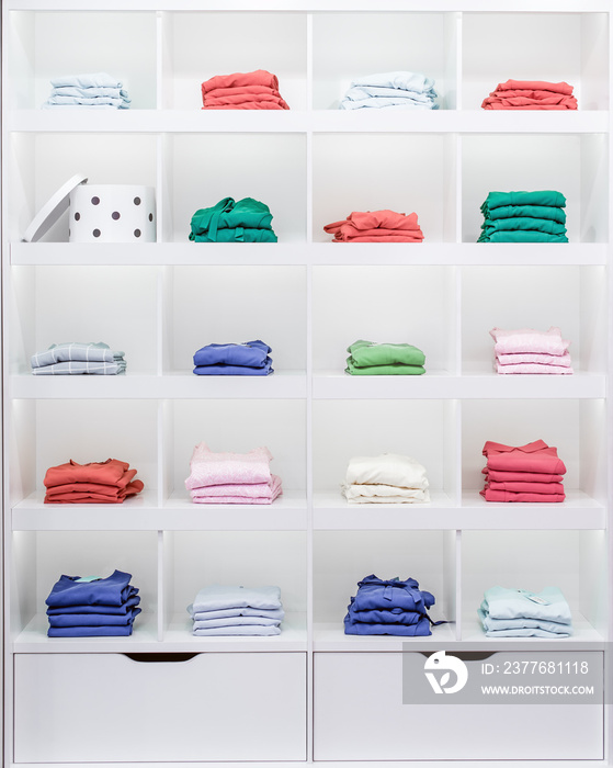 Shelves with clothes, showcase