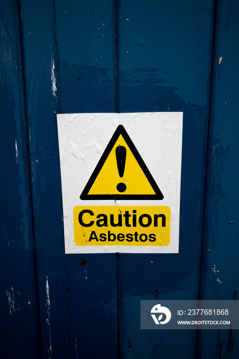 Asbestos warning sign, set of six naturally occurring silicate minerals made of microscopic fibres harmful when breathed in