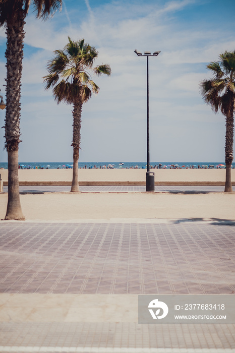 Valencia promenade and beach on a summer day