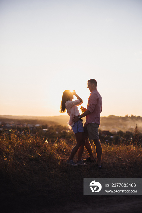 Young couple are happy together.  they send Genuine emotions  to the world.