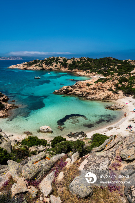 Panoramic view of Cala Napoletana on the island of Caprera, located in the La Maddalena archipelago national park, Costa Smeralda, Olbia-Tempio -Sardinia