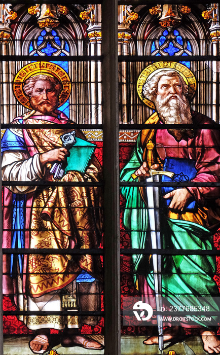 Saints Peter and Paul, stained glass windows in the Saint Gervais and Saint Protais Church, Paris, France