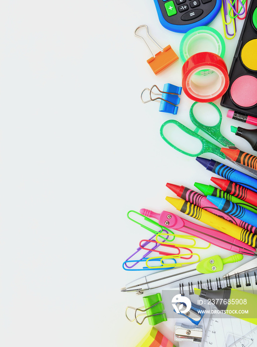 School supplies on white background. Back to school concept.