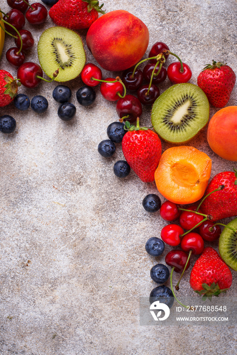 Fruits and berries summer background