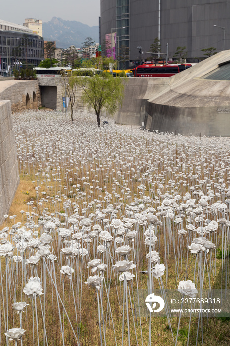 LED Rose Garden next to the Dongdaemun Design Plaza in Seoul, South Korea, in the daytime.