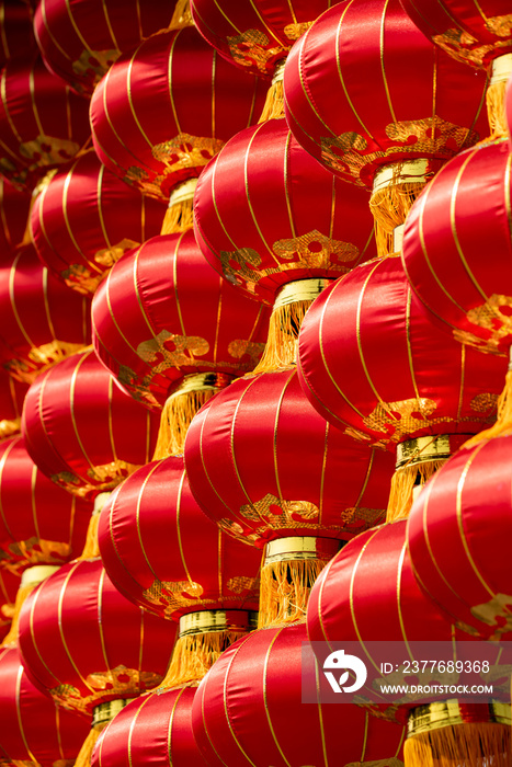 Group of red chinese lanterns close-up view for the chinese new year