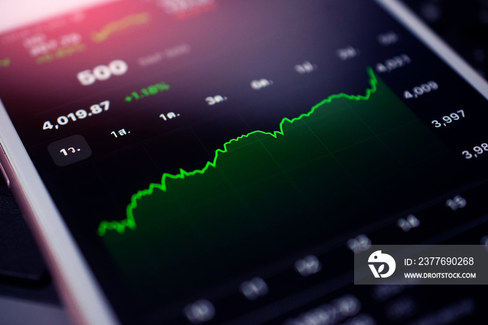 Digital graph chart on screen trade data exchange business soft focus , Trade high risk high return concept