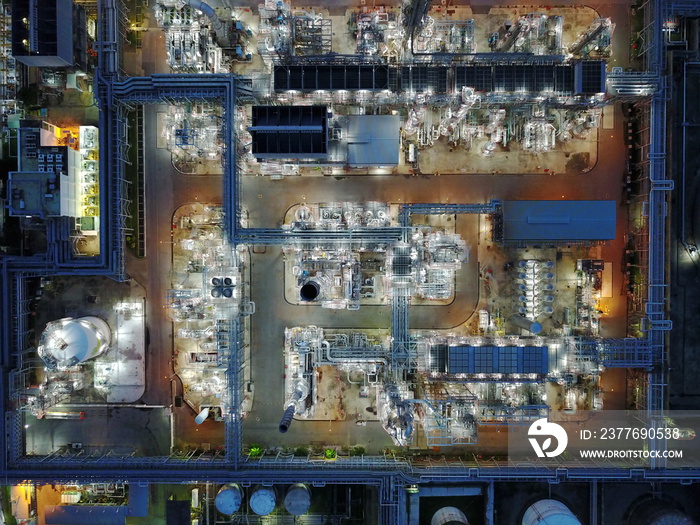 Night aerial shot of oil Industry