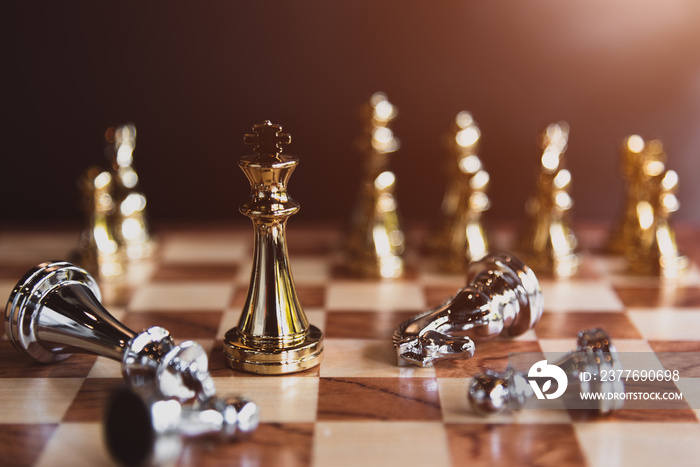 Chess board games for the last stand winner in business market sharing competition as professional and strong business investor. Leadership and successful strategy tactical concept background.