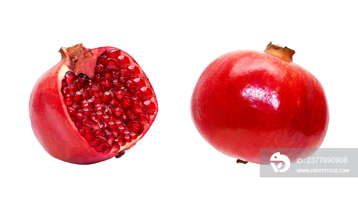 Red ripe pomegranate, fruit on a white background. Isolated item and copy space.