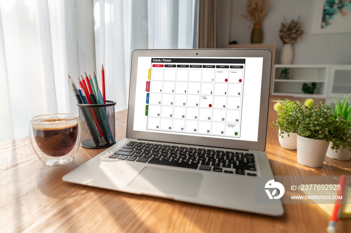 Calendar on computer software application for modish schedule planning for personal organizer and online business