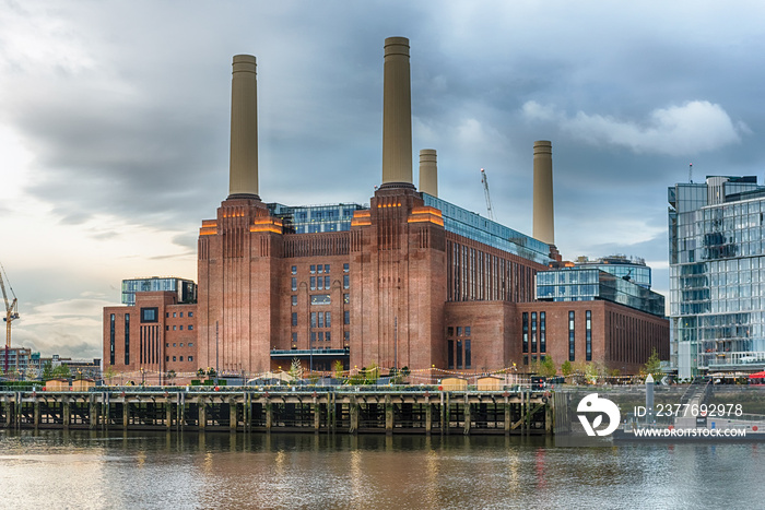 Battersea Power Station, iconic building and landmark facing the river Thames in London, England, UK