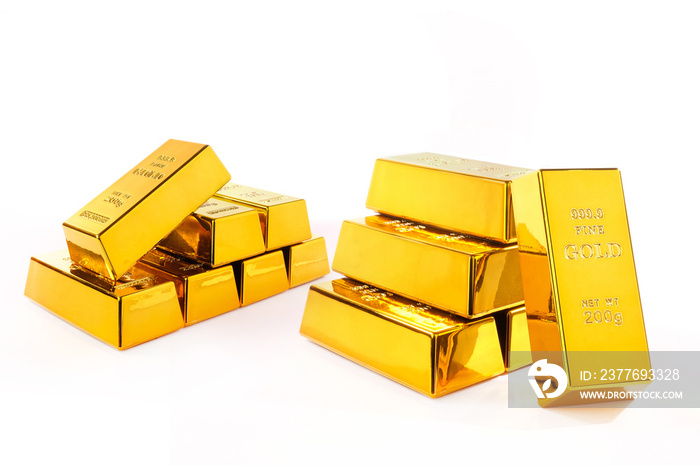 Gold bars on a white background, Business and Financial concepts.