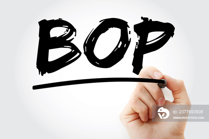 BOP - Bottom of the Pyramid acronym with marker, business concept background