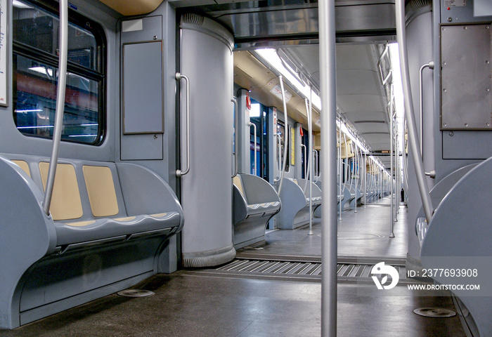 empty underground wagon in Milan city, concept image consequence of the Covid pandemic