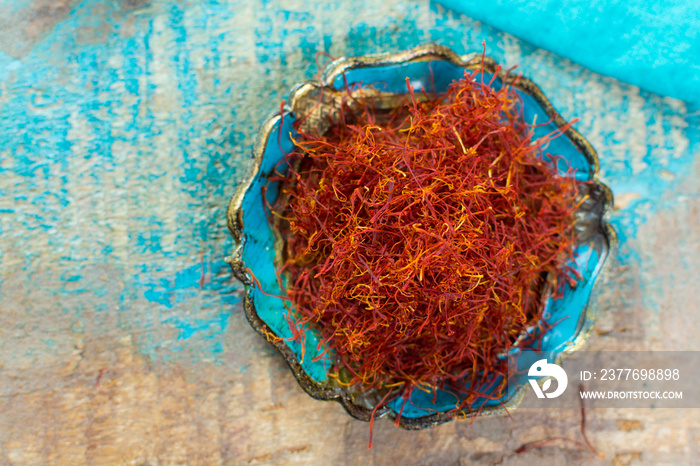 Real red dried saffron spice, tasty ingredient for many dishes