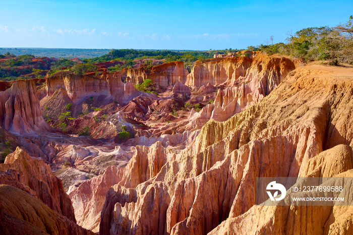 View of the Marafa Canyon in Kenya. Hells kitchens a gigantic canyon-shaped space caused by soil erosion