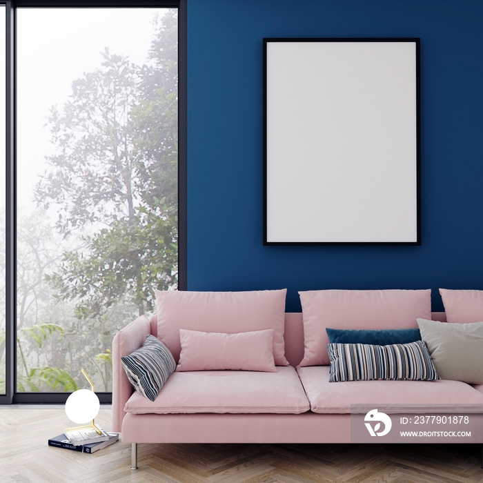 Mock up poster frame in modern interior background, living room, scandinavian style, 3d render, 3d i