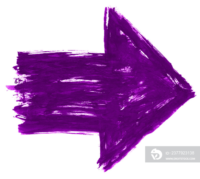 Purple arrow sign has drawn by watercolor paint brush stroke and has grange watercolour texture. Ink