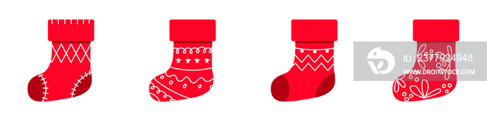 Conjunto de bota navideña. Concepto de navidad y año nuevo. Botas rojas de navidad. Ilustración vect