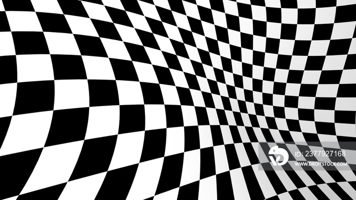格子抽象壁纸，黑白织物错觉图案纹理背景。3d方块