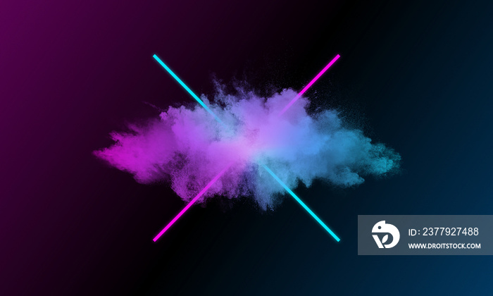 Abstract neon lights X with clouds. Modern and futuristic background, wallpaper with glowing colors.