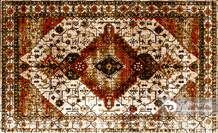 地毯浴垫和Rug Boho风格的民族设计图案，具有破旧的纹理和效果