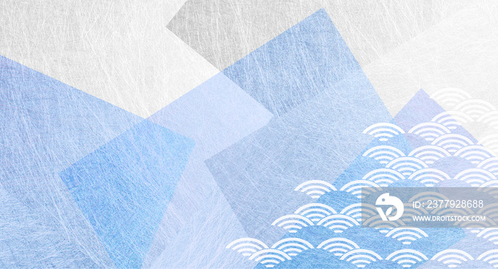 波紋のパーターンとブルーの和紙の背景素材