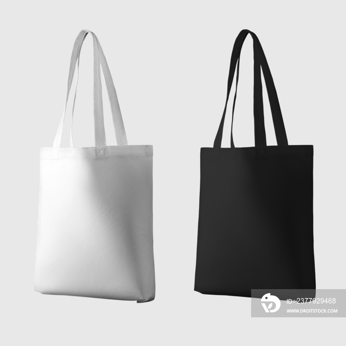 Mock up of white, black totebag 3d rendering, ecobag with shopping handle, isolated on background. S