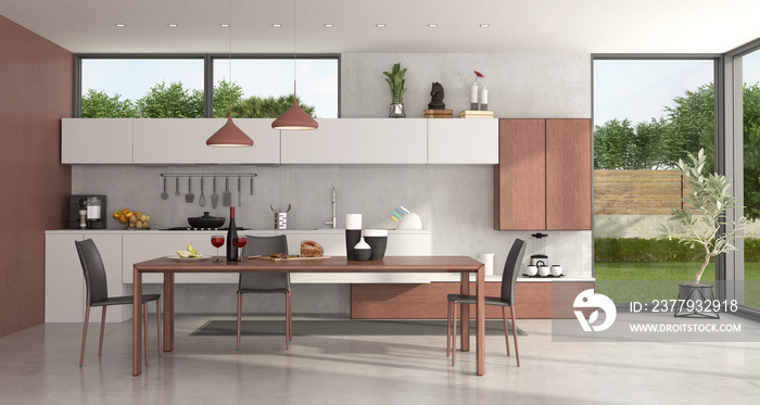 Modern kitchen with dining table and chairs