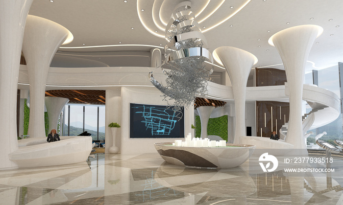 3d render of luxury building entrance reception