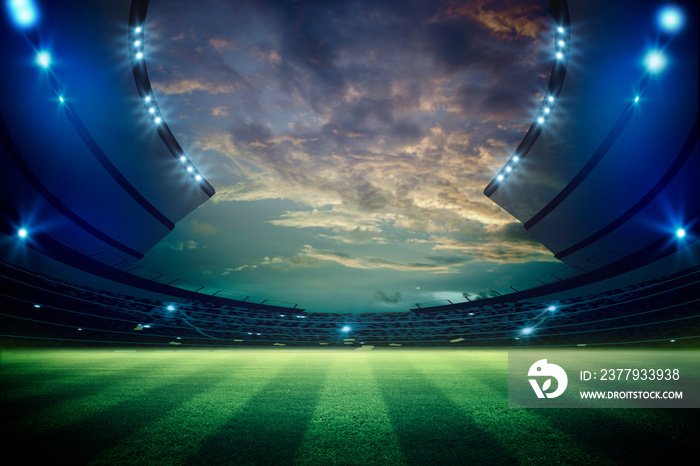 夜间灯光和体育场3D渲染。