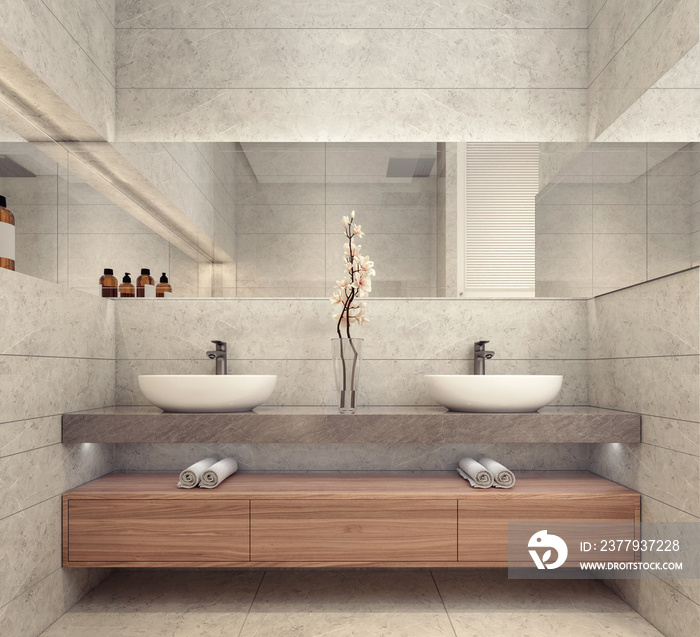 Modern bathroom design 3D Rendering