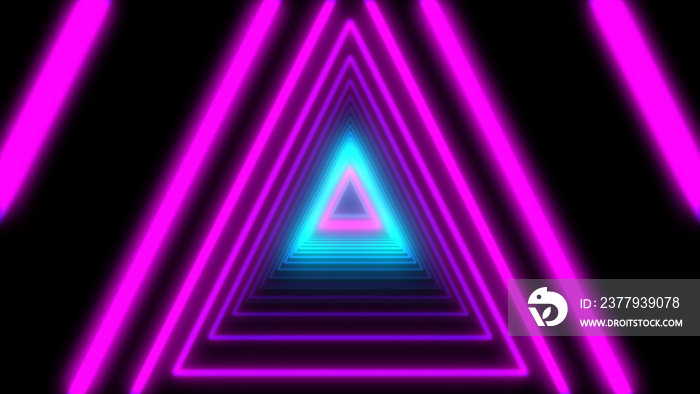 3D Abstract Lights neon triangles. Loop animation.