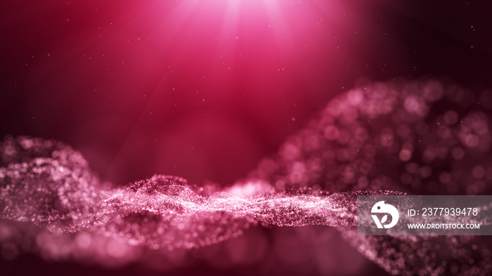 black background, digital signature with wave white-pink particles, sparkle, veil and space with dep