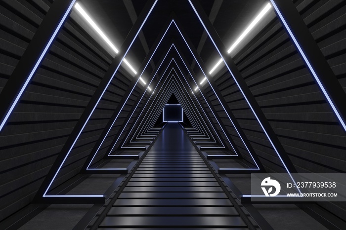 Science background fiction interior room Triangle Dark Empty Corridor With Door sci-fi spaceship cor