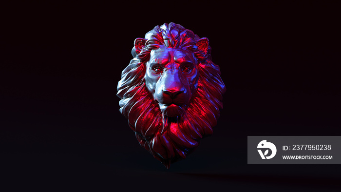 Silver Adult Male Lion with Pink Purple Blue Moody 80s lighting  Front 3d illustration 3d render