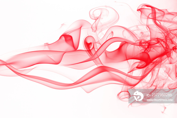 Red smoke abstract on white background, movement of red ink color