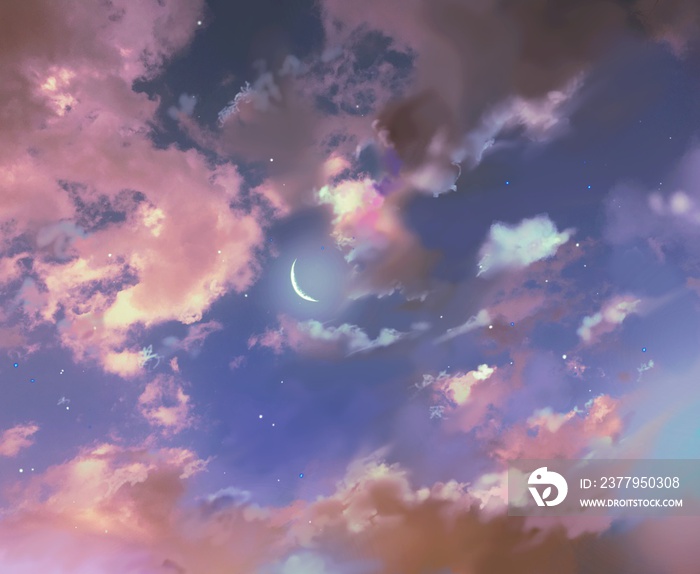 夏日夜空中的月亮和云朵壁纸